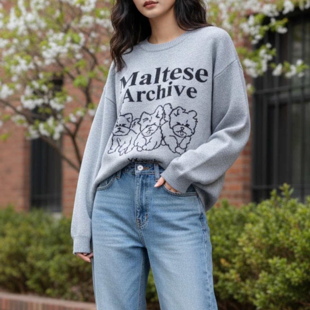Wai Kei Maltese Archive Graphic Knit Sweater - Gray/Blue Unisex